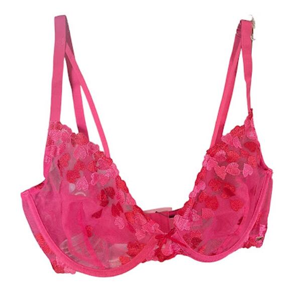 Love, Vera Other - Love, Vera Pink Embroidered Heart Strappy Underwire Bra Size 36D NWT